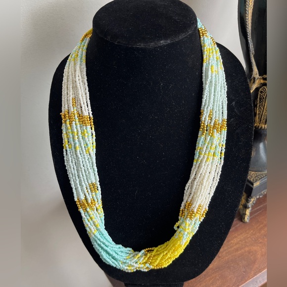 28”-31” multi strand yellow, light blue, & gold seed beads. NIP. 23 strands - Picture 3 of 7